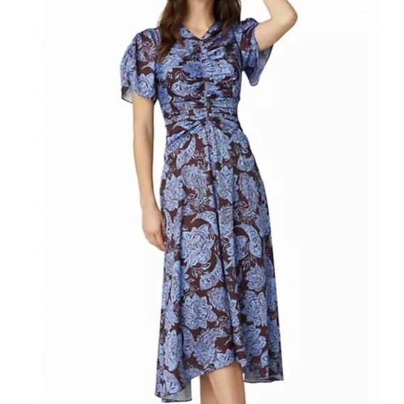 Shoshanna “Anita Floral Ruched Midi Dress” — as seen on CBS Mornings (Size 10) - Picture 1 of 15